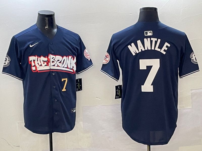 Men New York Yankees #7 Mantle Drak Blue four generations Joint Name 2025 Nike MLB Jersey style 3->new york yankees->MLB Jersey